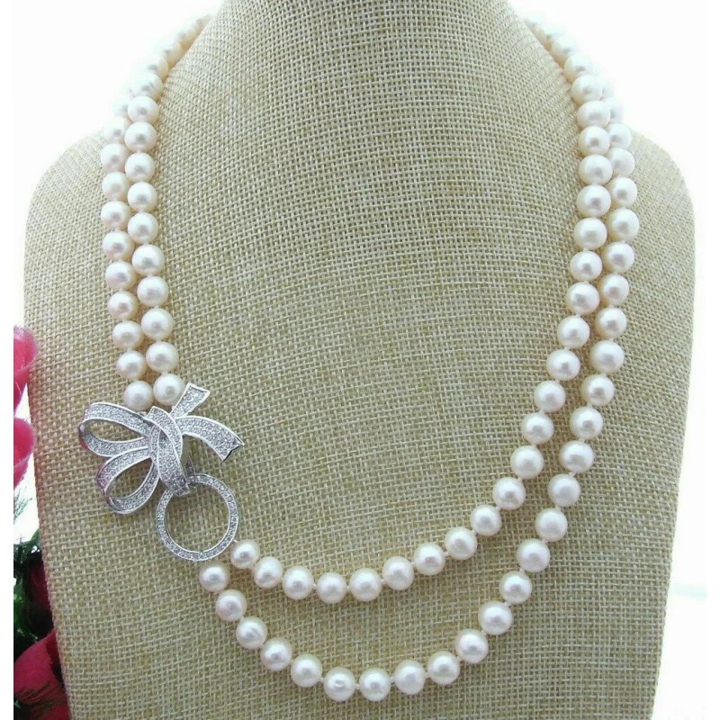 

20"; 2 Row 8-8.5mm White Pearl Nelace for Women