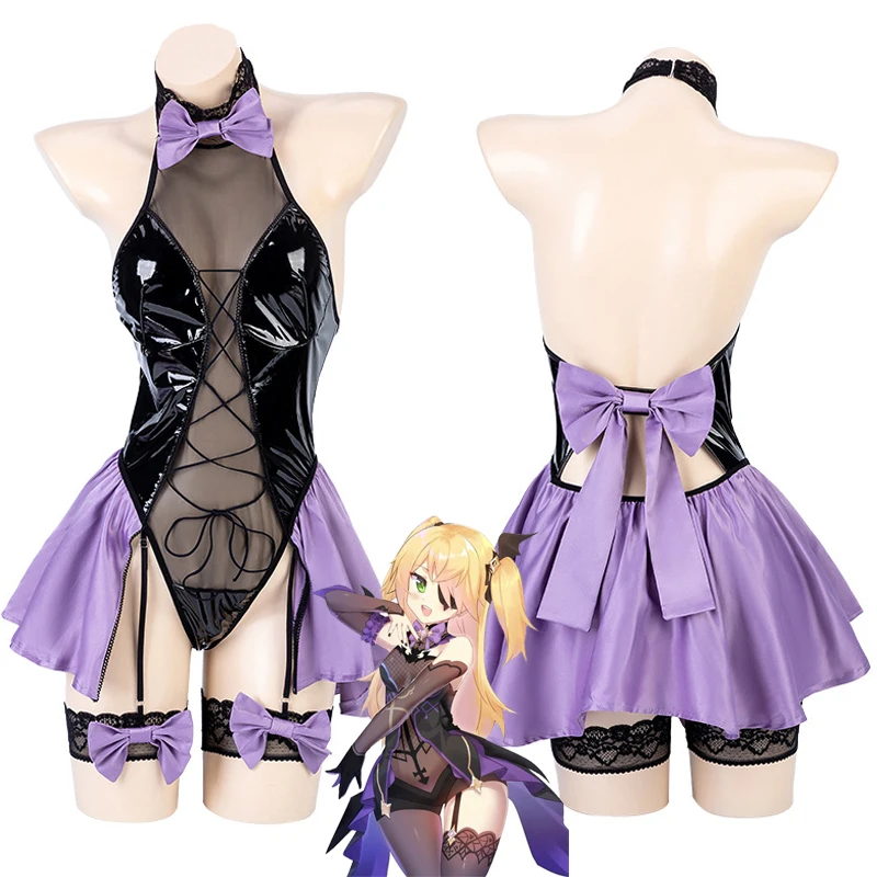 

Game Genshin Impact Fischl Cosplay Costume Women Sexy Maid Lolita Girls Nightwear Backless Bodysuit Lingerie Suit Jumpsuit
