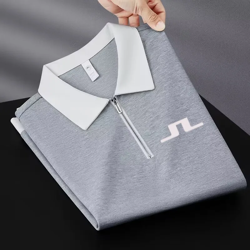 2023 New Summer Golf Embroidery Short Sleeve Men's Polo Shirt Slim Stitching Zipper Lapel Men's T-shirt