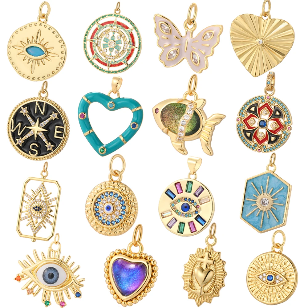 

Turkish Evil Blue Eye Heart Charms for Jewelry Making Gold Color Fish Cross Turco Dijes Diy Bracelet Necklace Earrings