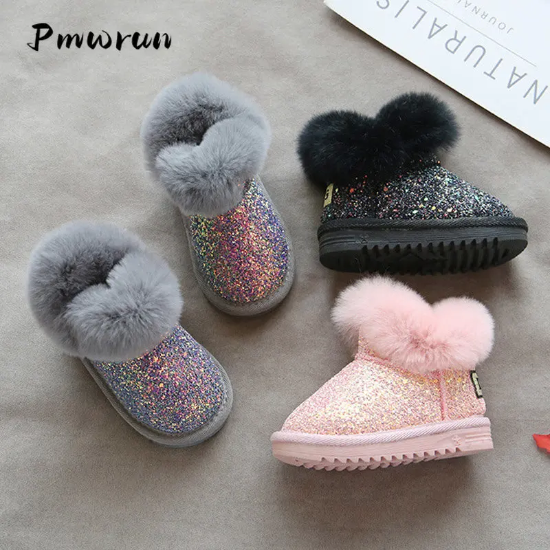 

0-10 Years for Baby Bling Bling Warm Snow Boots Kids Winter Flats Shoes Plush Fashion Children Platsform Short Boots Black 2022