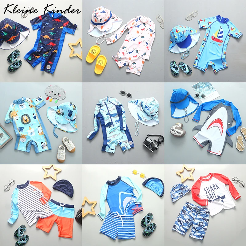 

Children's Swimwear Boy UPF50 Baby Swimsuit Dinosaur Shark Print Swimming Pool Beach UV Clothes Long Sleeve Bathing Suit Kids