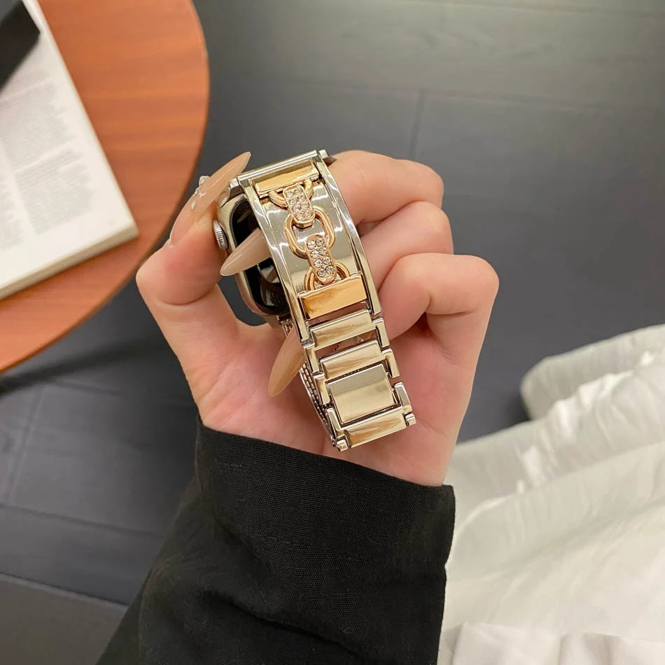 Фото Роскошный металлический ремешок-браслет с двойной петлей для Apple Watch, женский дизайнерский ремешок для часов 38–49 мм, серия 10 9 8 7 6 5 4 3 SE Ultr №2