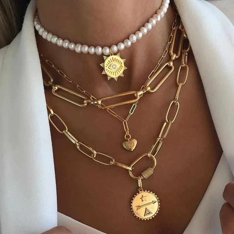 Турецкие украшения Этнические духовные ожерелья "Злой глаз" для женщин из нескольких слоев жемчужных цепочек для продуктов DWK-01.