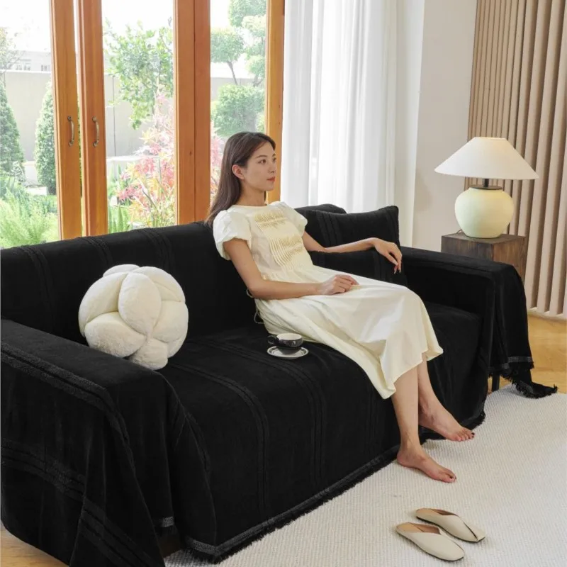 Чехол для дивана домашний коврик из синели в полоску пледы всесезонное одеяло