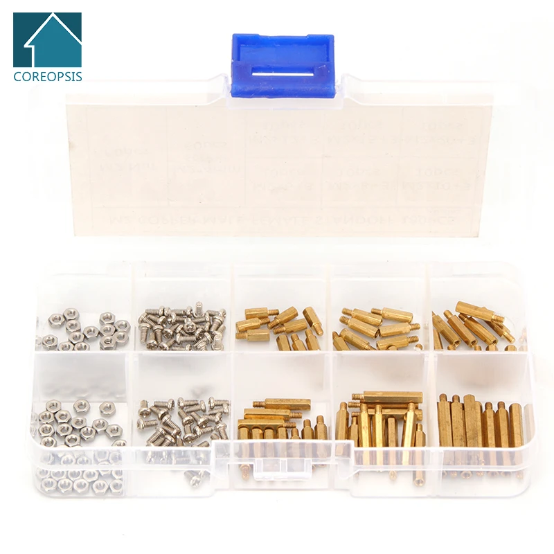 

M2 Hex Spacing Screw Male Female Standoff Screw Copper Spacer Stainless Steel Bolts & Nuts Assortment Kit 180pcs/set M2T092