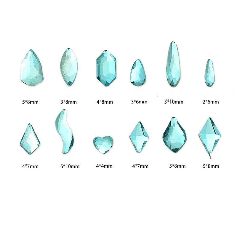 

100Pcs Wholesale Flat Blue Shaped Nail Art Glass Diamond Jewelry DIY Stickers Water Drops Horse Eye Love Bulk Nail Sequins