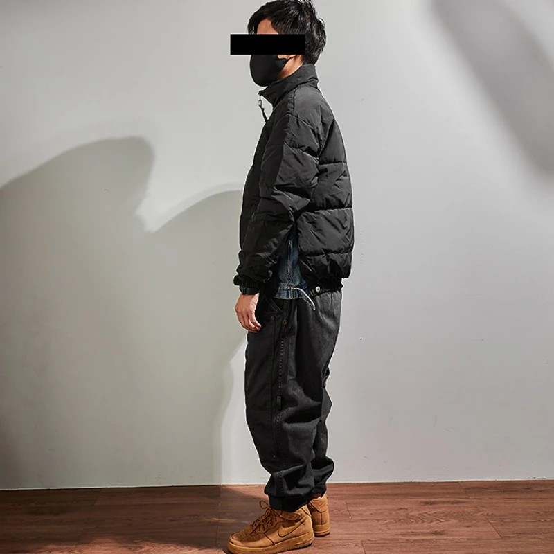 Down jacket men's short patchwork chic casual thickened thermal overcoat