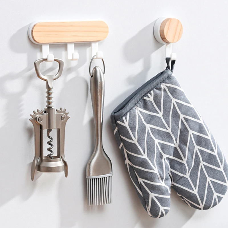 

Wooden Hooks Kitchen Wall Storage Hook Coat Scarf Bag Wall Hanger Organizer Hook Decor Behind Door Self Adhesive Hook