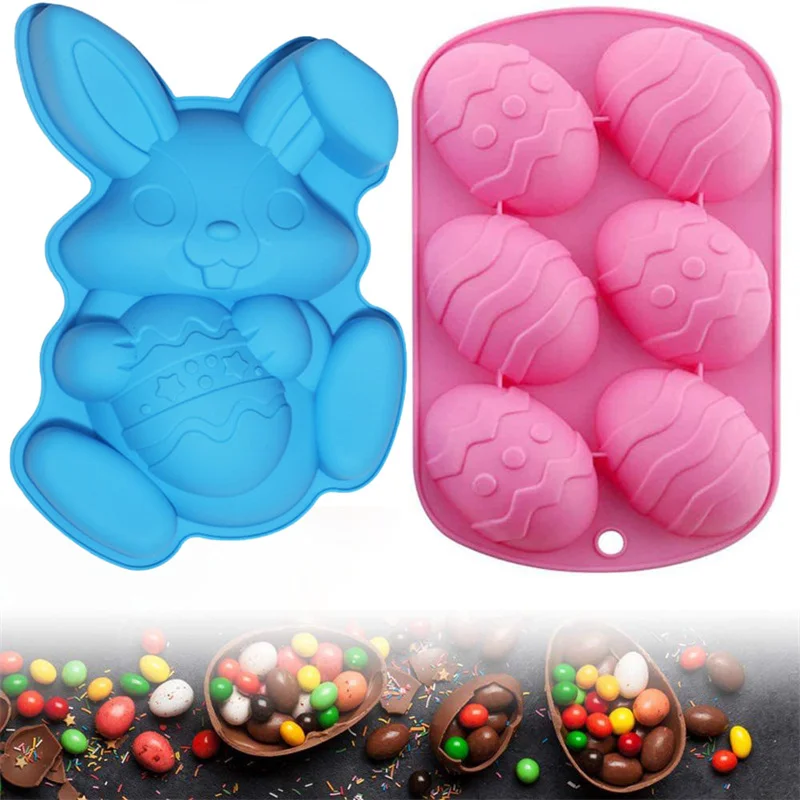 

Happy 3D Easter Surprise Egg Chocolate Mold Cute Rabbit Silicone Mould DIY Baking Tray Pastry Fondant Decoration Cake Make Tools