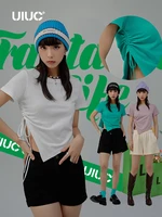 uiuc korean style drawstring crop tops women sweet style irregular hem short sleeve t shirts for teen girl 3324gs22