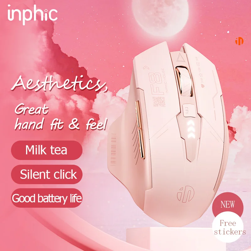 INPHIC F8 Беспроводная зарядка мыши для девочек Офисный свет Звук Эргономичный