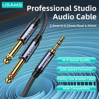 usams 1 2m 2m 3 5mm port to dual 6 35mm jack braided aux audio cable for mobile phone tablet computer cd car audio speaker