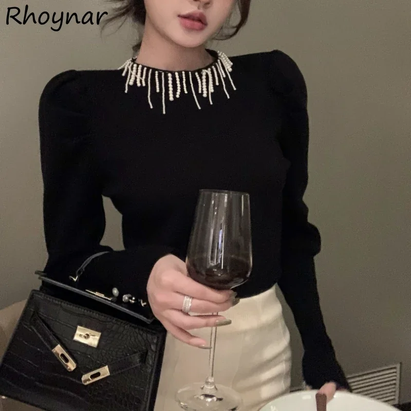 Футболки женские с длинными пышными рукавами и круглым вырезом облегающие