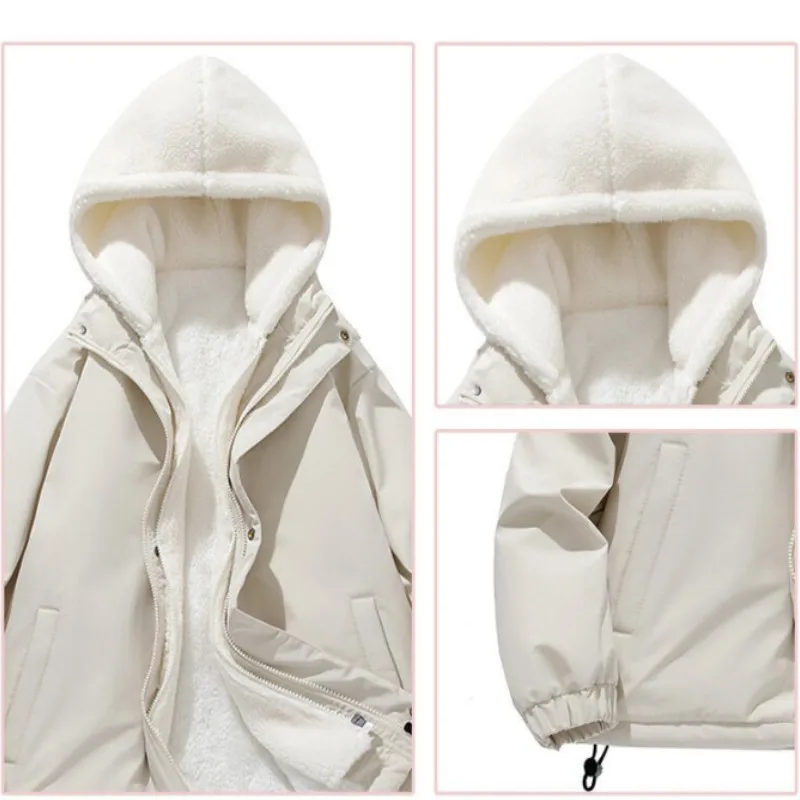 Fake Two Pieces of Cashmere Grain Cotton Jacket Men's Winter Coat Plush Cotton Jacket Casual Loose Jacket Top Autumn and Winter