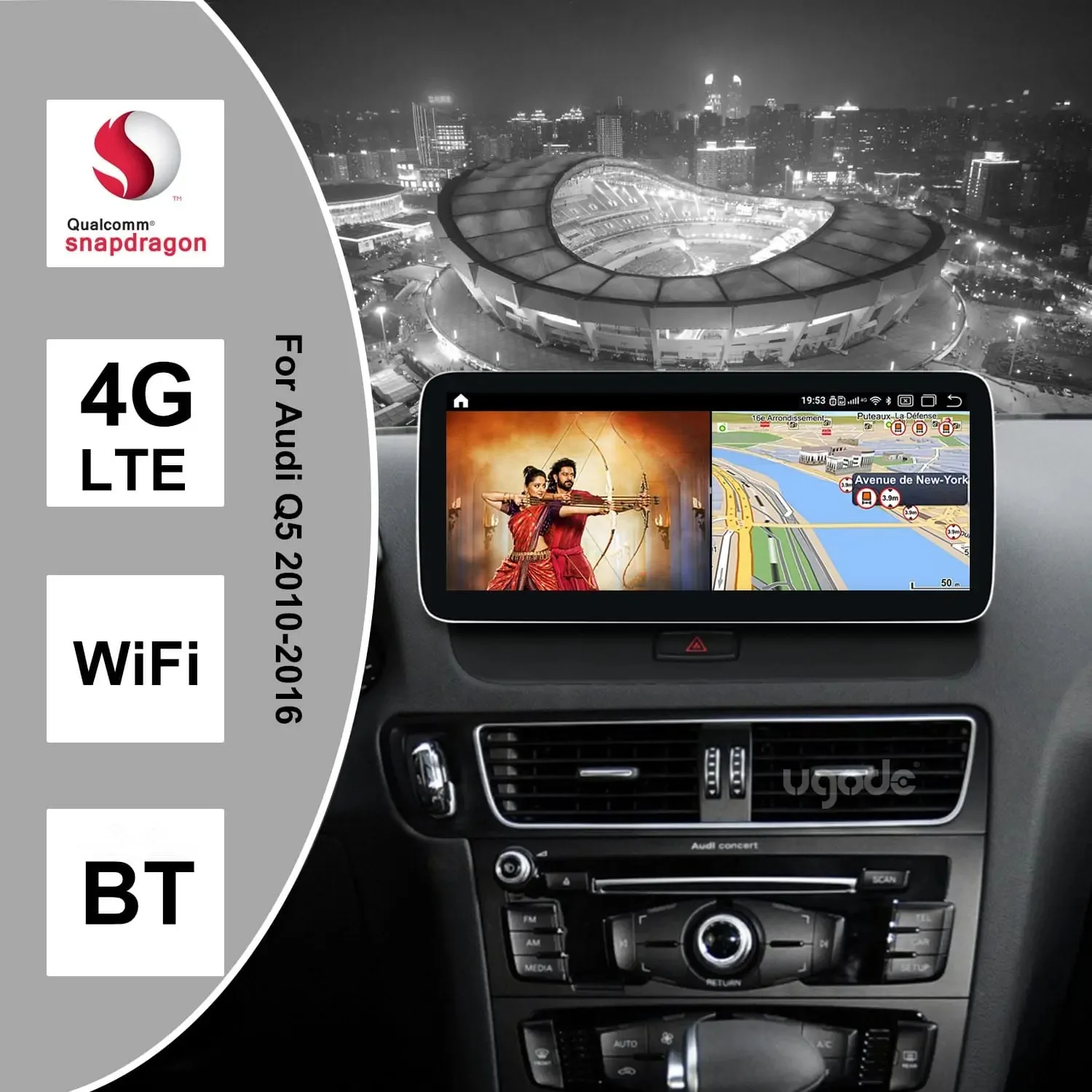 Ugode Android 13 беспроводной Carplay-экран для Audi Q5 2010-2016 автомобильные видеоплееры