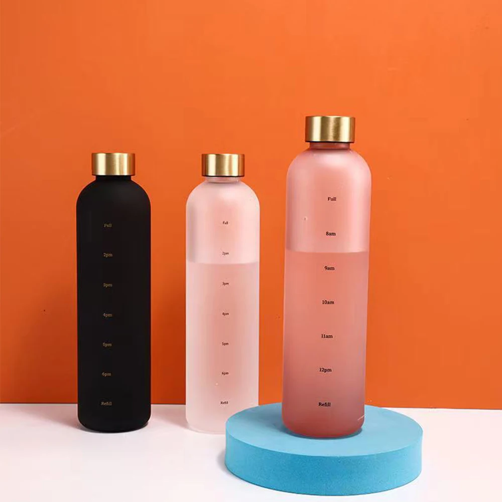 

1000ML Matte Water Bottle Plastic Water Cup With Lid Frosted Drinking Bottle For Girls With Time Marker Tea Drinkware