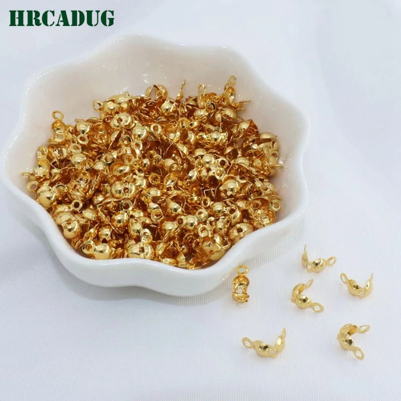 Jewelry Supplies Double Clip Clasps 18K Gold Plated Ball Chain End Connector Calotte Crimp Beads Tip Knot Cover DIY Accessories