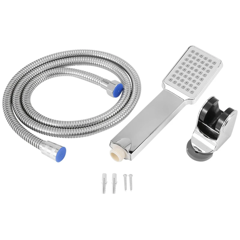 

Square Handheld Shower Head +Holder+1.5M Stainless Steel Hose High Pressure Bathroom Shower Heads Set Spray Head