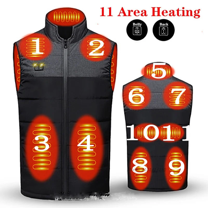 

11 Places Heated Vest Men Women Winter Usb Heated Jacket Heating Vest Thermal Clothing Hunting Vest chaqueta chaleco 발열조끼 열선조끼