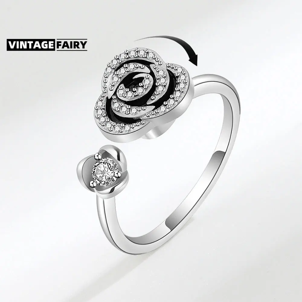 

925 Sliver Anti Stress Rotating Finger Ring for Women Rotatable Rose Open Pressure Ring All 1 for Free Shipping From Brazil