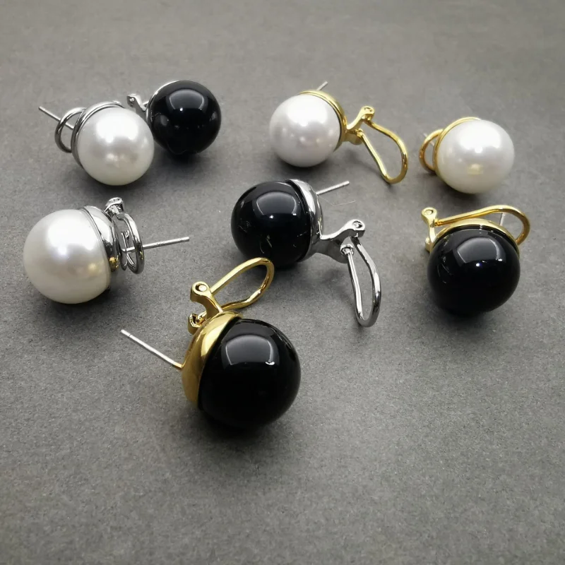 

Серьги LONDANY, черный агат, ракушки, бусины, женский простой темперамент, клипса для ушей, серебро пробы, игла, медь