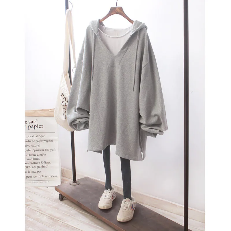 Kpop Korean Hoodie Women Sweatshirt Autumn Winter Clothes Cotton V neck Hoodies Tops Streetwear Loose Ropa de mujer Woman Jacket