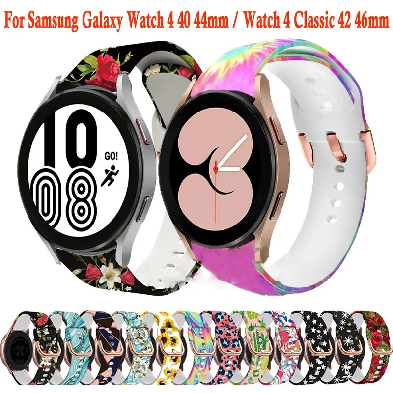 

20mm Printed Silicone Strap for Samsung Galaxy Watch4 Classic 46mm42mm Smart Watch Sports Bracelet Galaxy Watch 4 44mm40mm Strap