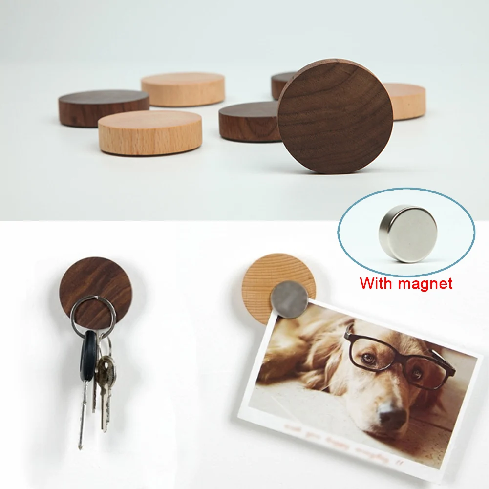 

Wooden Magnet Key Holder DIY Round Sticky Hooks Wall Decortion Sitting Room Bedroom Magnetic Hooks For Hanging Home Organizer