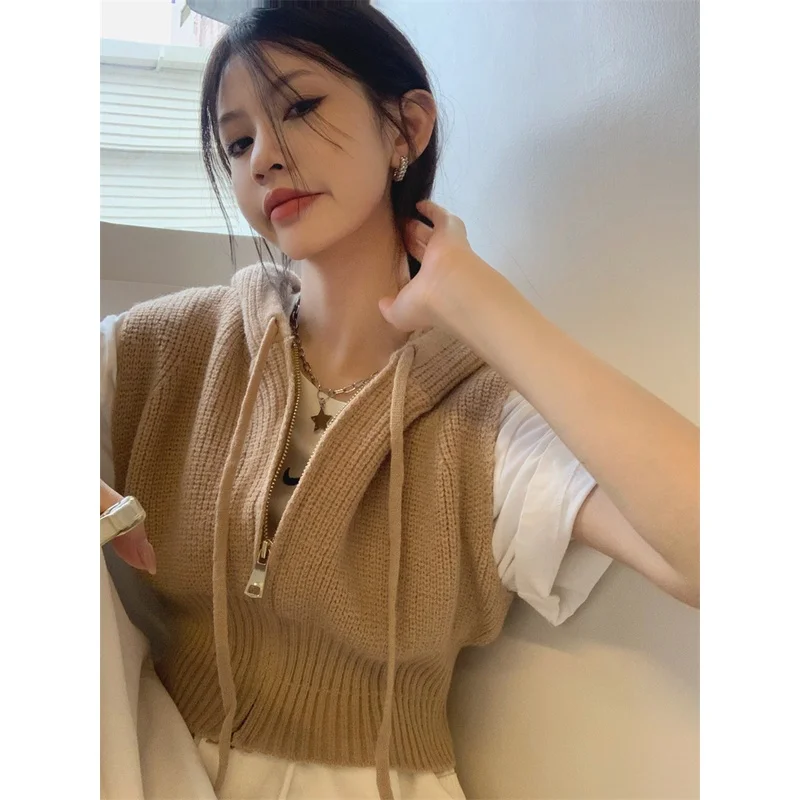 

xiaozhainv Korean style fashion vest women drawstring loose knitted top