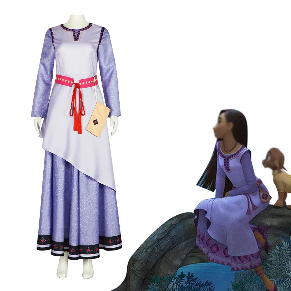 

Asha Cosplay Princess Dress Women Girls Purple Ball Gown with Belt Waist Bag Manor Vintage Maid Dress Cafe Uniform Suits
