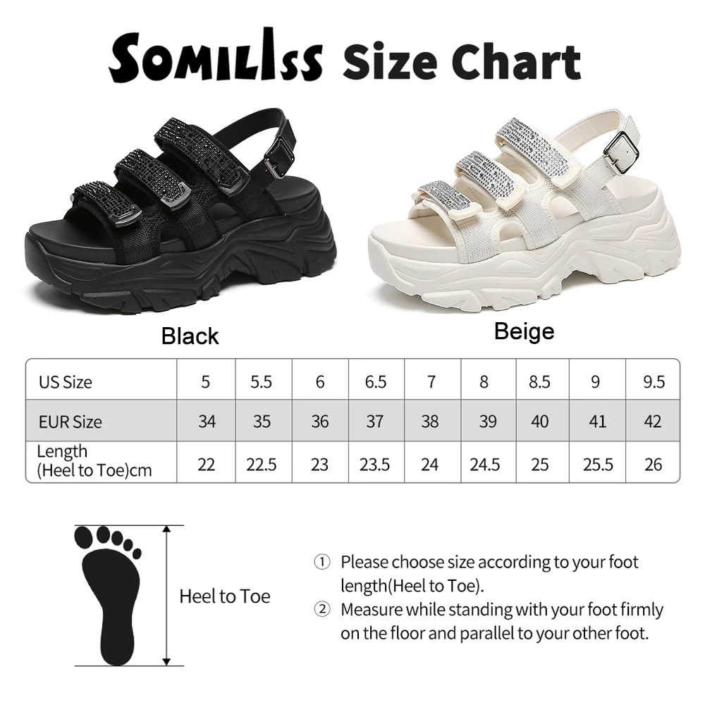 SOMILISS Women Summer Platform Sandals Hook And Loop Fastener Webbing Bright Drill Ladies Fashion Flat Casual Shoes for Women