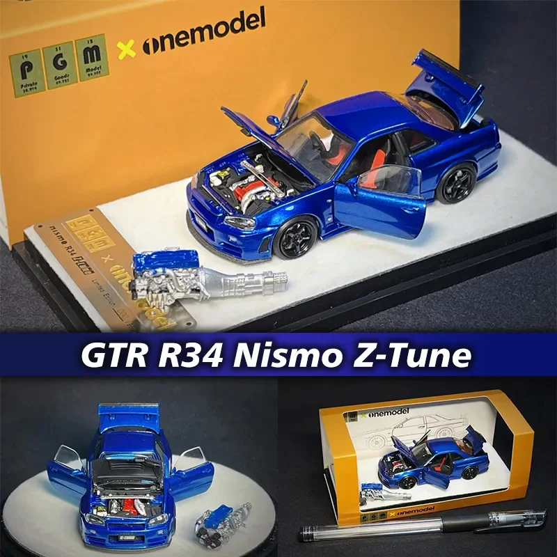 

PreSale PGM Onemodel 1:64 Skyline GTR R34 Nismo Z Tune Metallic Blue Diecast Diorama Car Model Collect Miniature Carros Toys