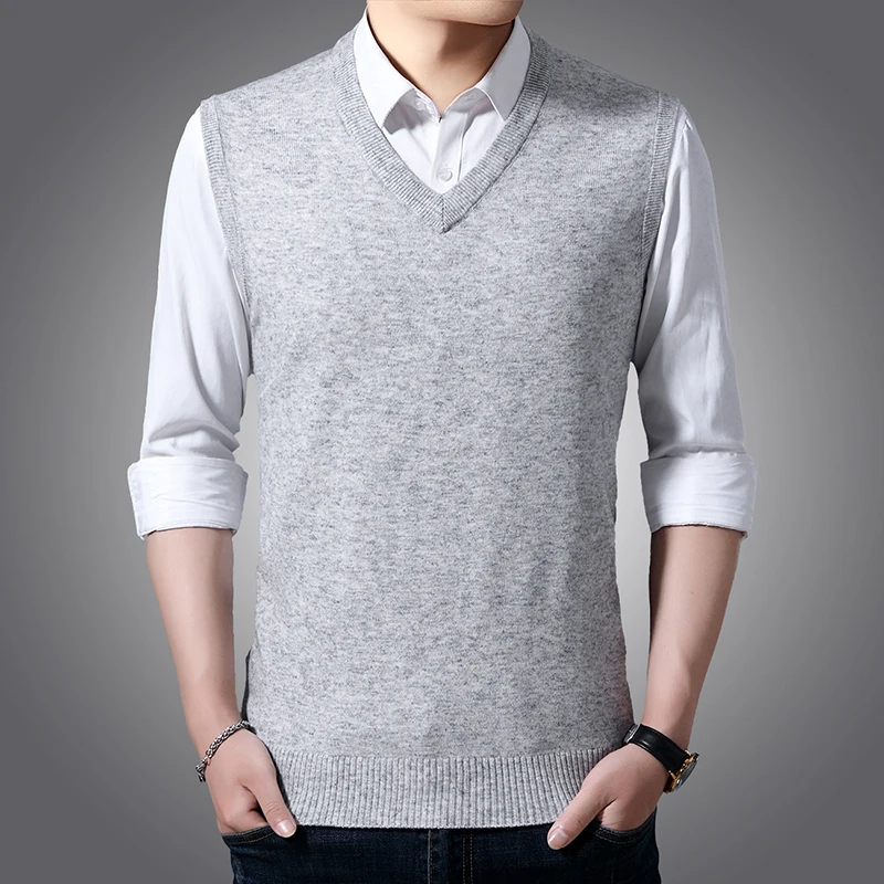 Classic Style 8 Colors Men's V-neck Vest Sweater Business Fashion Casual Solid Color Sleeveless Pullover Vest Tops Male Brand