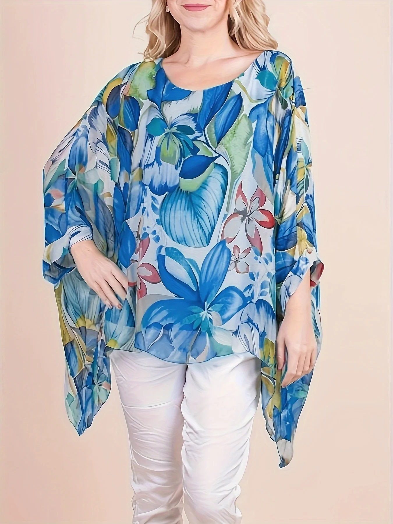 Шифоновые винтажные рубашки с цветочным принтом круглый вырез асимметричная