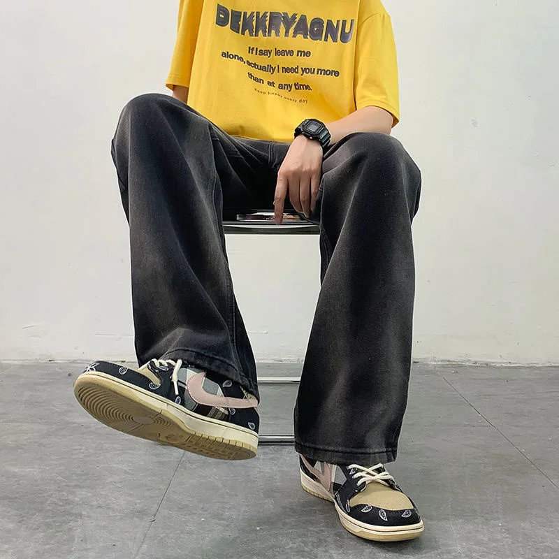 Blue Black Baggy Jeans Men Fashion Retro Casual Straight Jeans Mens Japanese Streetwear Loose Hip Hop Denim Pants Mens Trousers