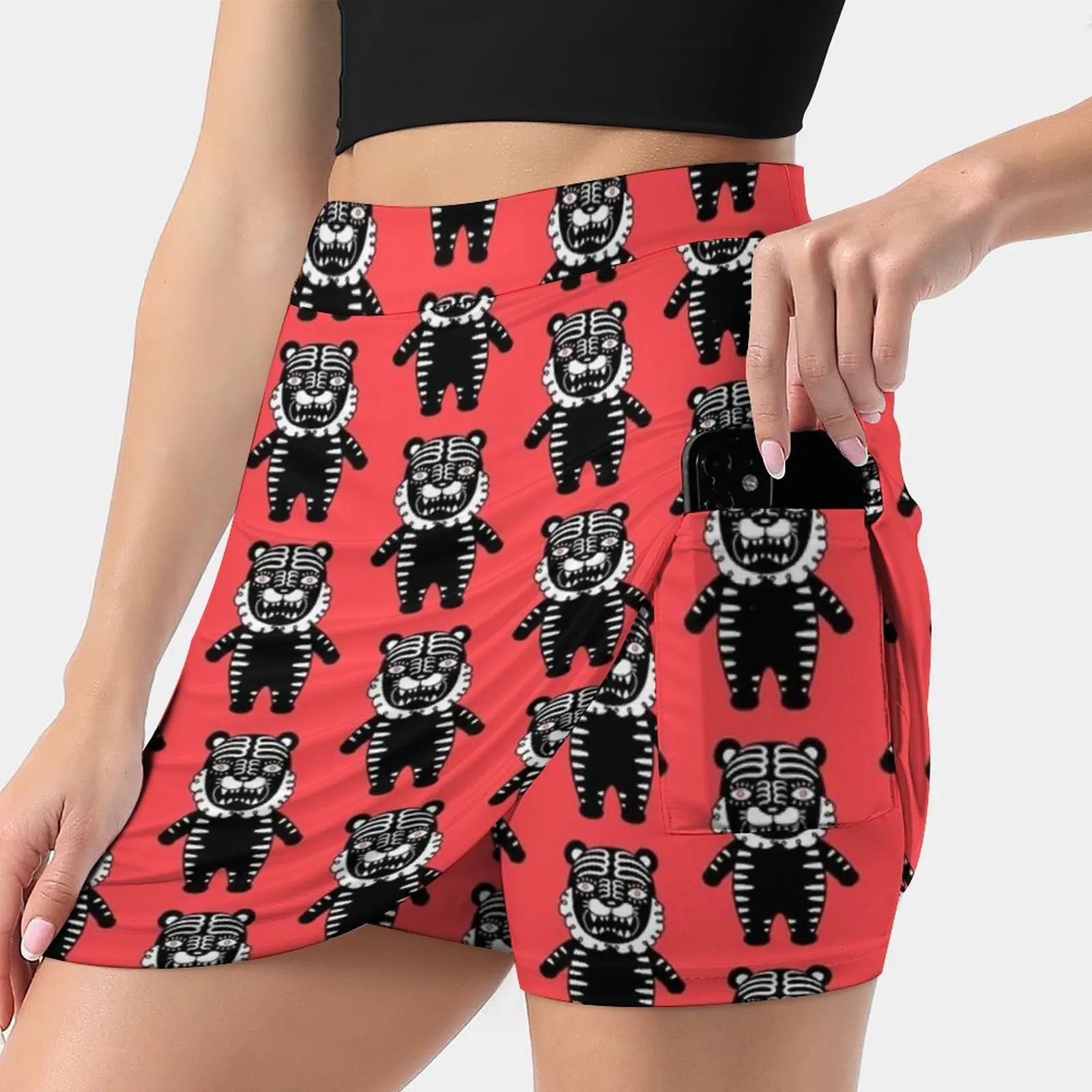 

Here Comes The Black Tiger Women's skirt Mini Skirts A Line Skirt With Hide Pocket Black Tiger Silly Weird Funny Cat Lion