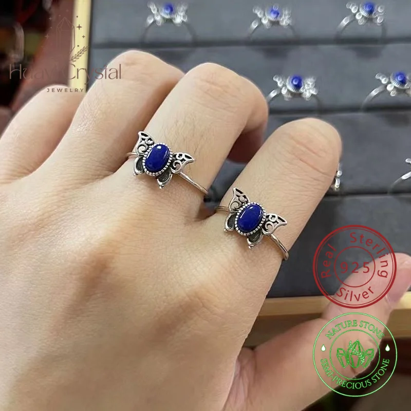 

Natural Lapis Lazuli Bow Ring Adjustablewith 925 Sterling Silver for Women Fine Jewellery