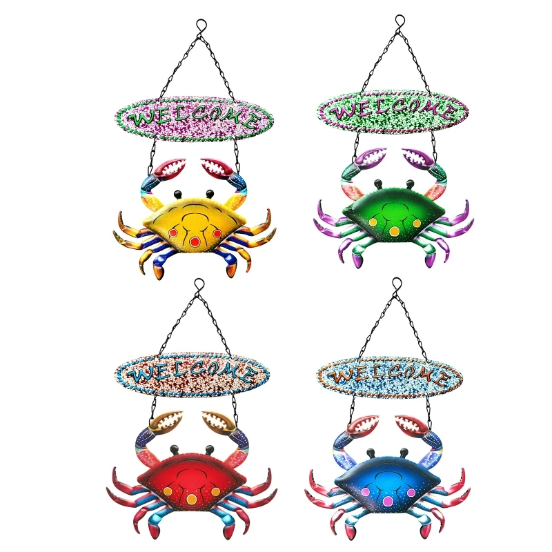 

Metal Welcome Sign for Rustic Farmhouse Decorations Crab Wall Hanging Signs for Front Door Porch Indoor Outdoor Garden Home