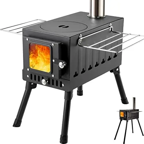 

Wood Burning Stove, Camping Wood Stove, Portable Hot Tent Stoves wood burning, Dual Interior Post Combustion Design with Extend