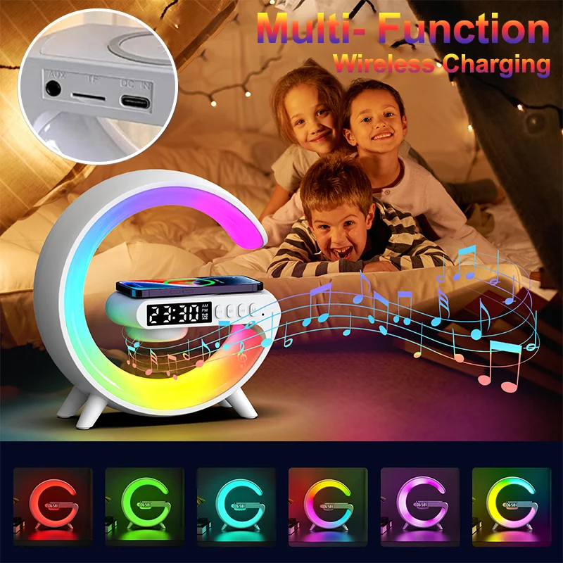 

Led Night Lights Smart Light Bedside Table Alarm Clock Bluetooth Speaker Wireless Charger Music Home Decor Table Lamp for Room