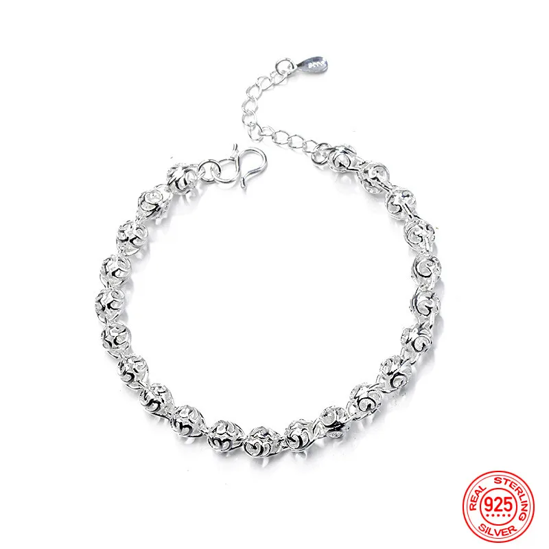 Браслет-цепочка женский из серебра 925 пробы с полыми круглыми шариками