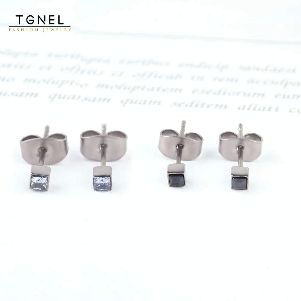 TGNEL серьги-гвоздики для женщин из чистого титана 2 6 мм черные/синие с фианитом