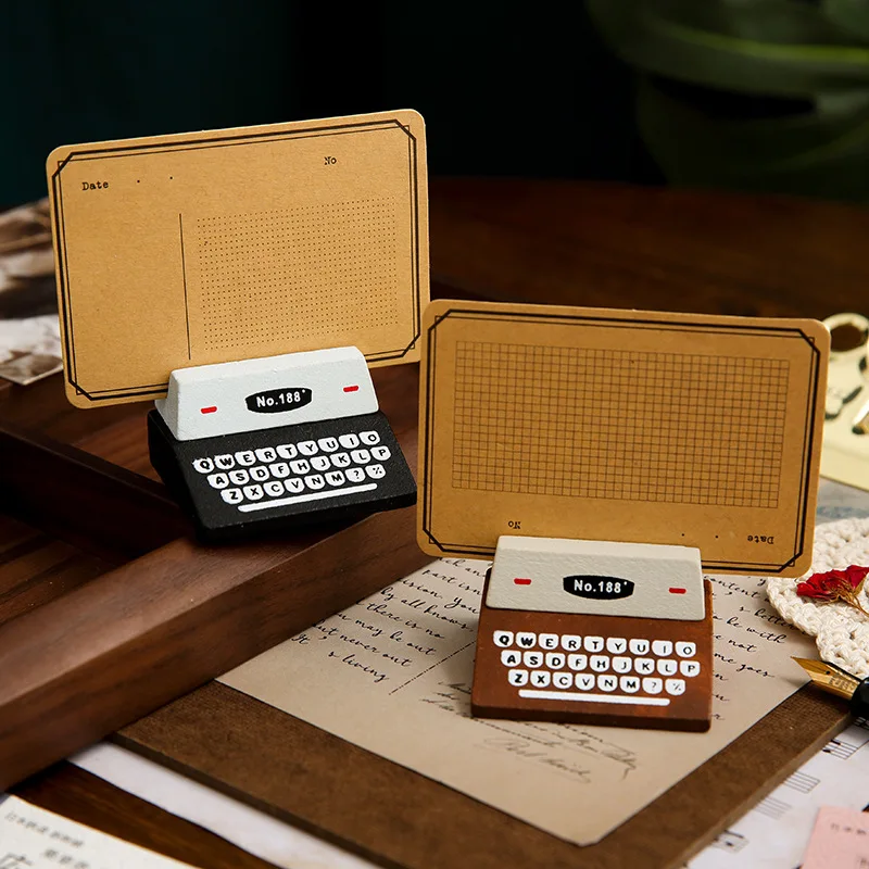 

Wooden Typewriter Shape Card Holder Vintage Photocard Holder Kawaii Messege Note Display Stand Desk Organizer Office Supplies