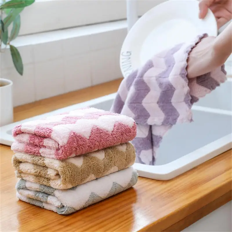 

2/4/5PCS Coral Fleece Dish Towel Kitchen Cleaning Simple Dishwashing Towel Bamboo Charcoal Fiber Thickened Modern Minimalist