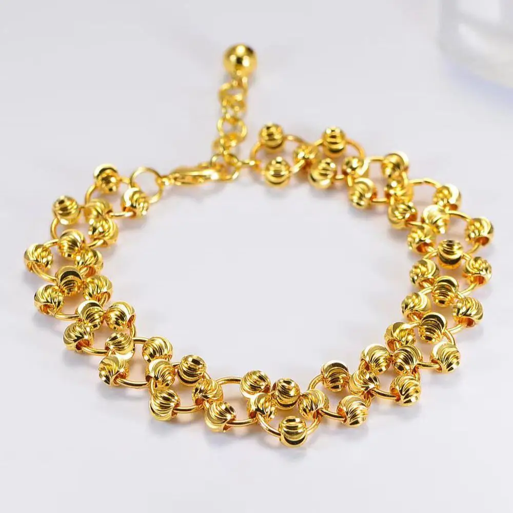 Модный женский браслет с позолоченными арбузными бусинами плетеный из бисера |