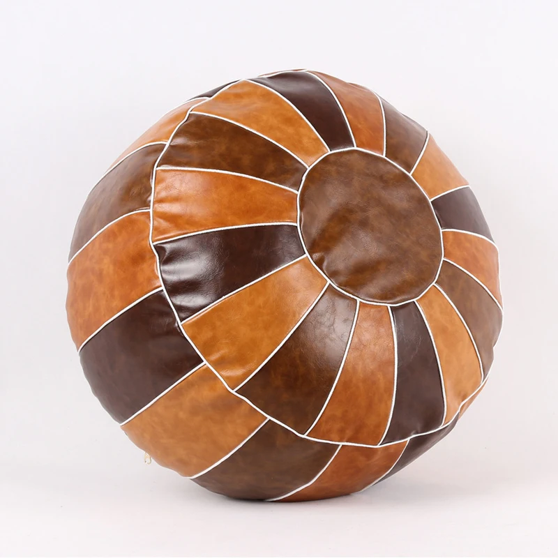

Trendy Moroccan PU Leather Pouf Home Embroider Craft Hassock Ottoman Footstool Round Artificial Leather Unstuffed Cushion Cover