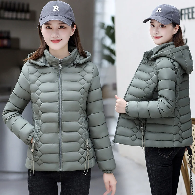 Autumn and Winter 2022 New Cotton Clothes Women's Short Lightweight Cotton Clothes Hooded Versatile Slim Cotton Jacket Removable