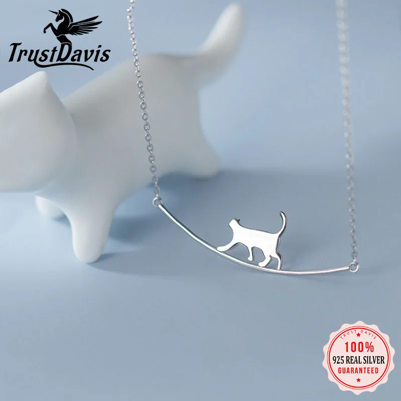 

TrustDavis Real 925 Sterling Silver Fashion Sweet Animal Cat Clavicle Necklace For Women Wedding Party Fine S925 Jewelry DA1580