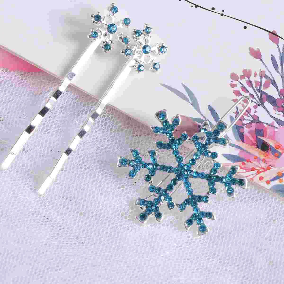

6pcs Snowflake Hairpins Christmas Snow Bobby Alloy Shiny Hair Clips Xmas Hair Accessories for ( Blue )